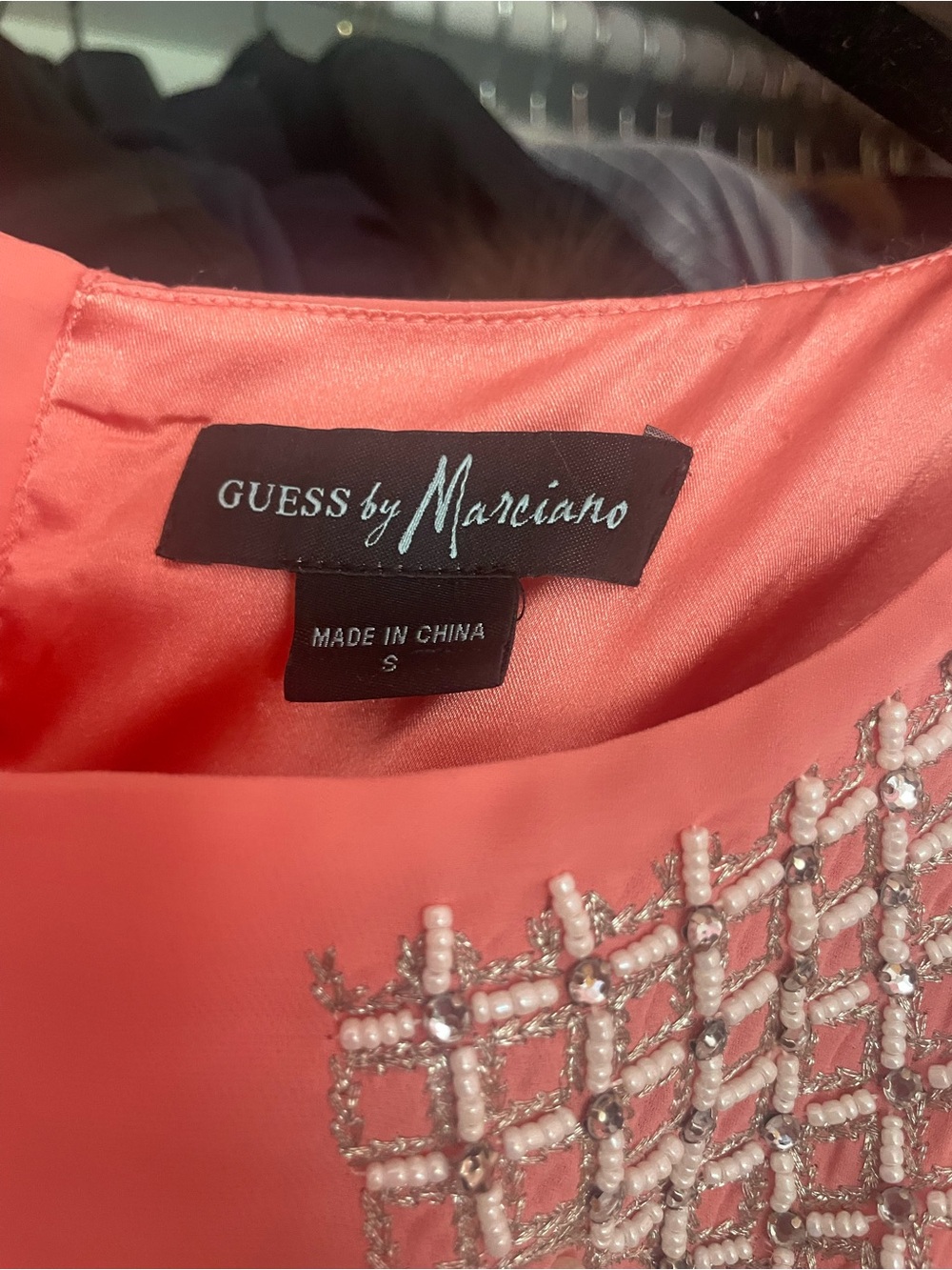 GUESS by Marciano Coral Pink Beaded Prom Dress